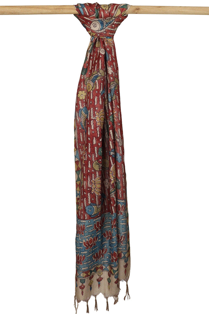 Natural Dye Hand-Painted Kalamkari Silk Stole