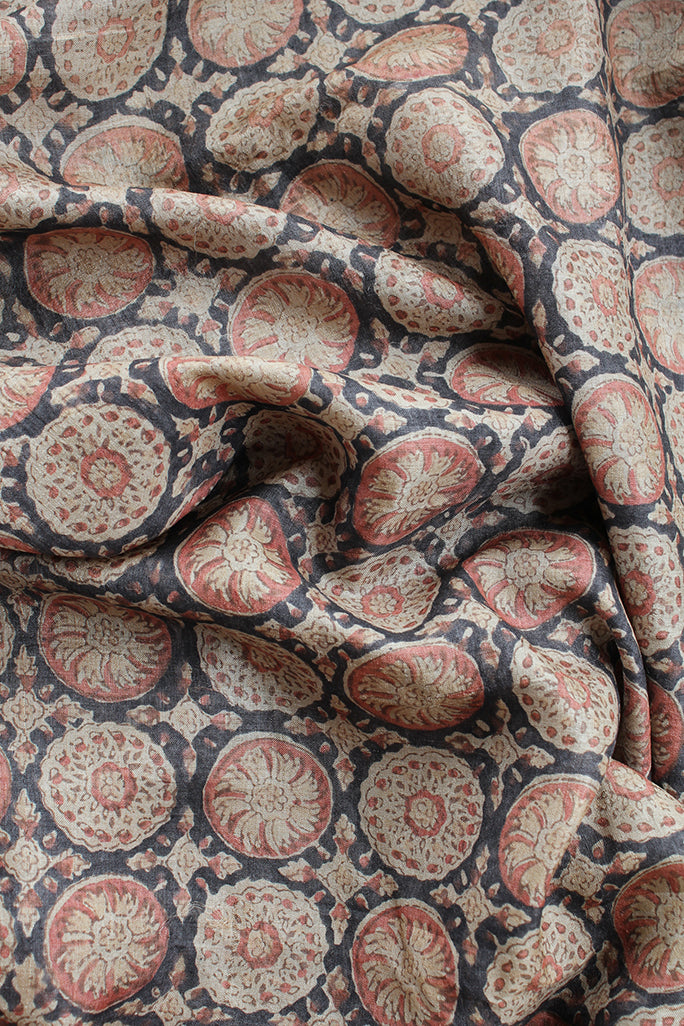 Natural Dye Block Print Tussar Silk Fabric