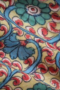 Natural Dye Hand-Painted Kalamkari Tussar Silk x Cotton Fabric