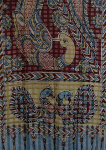 Natural Dye Hand-Painted Kalamkari Silk Stole