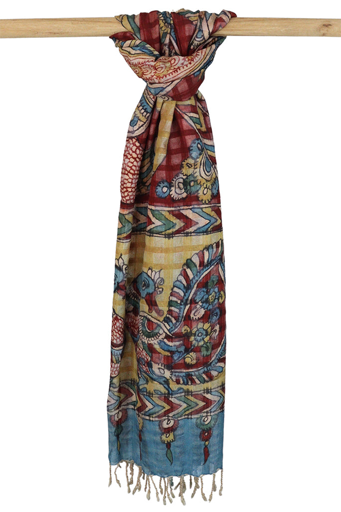 Natural Dye Hand-Painted Kalamkari Silk Stole