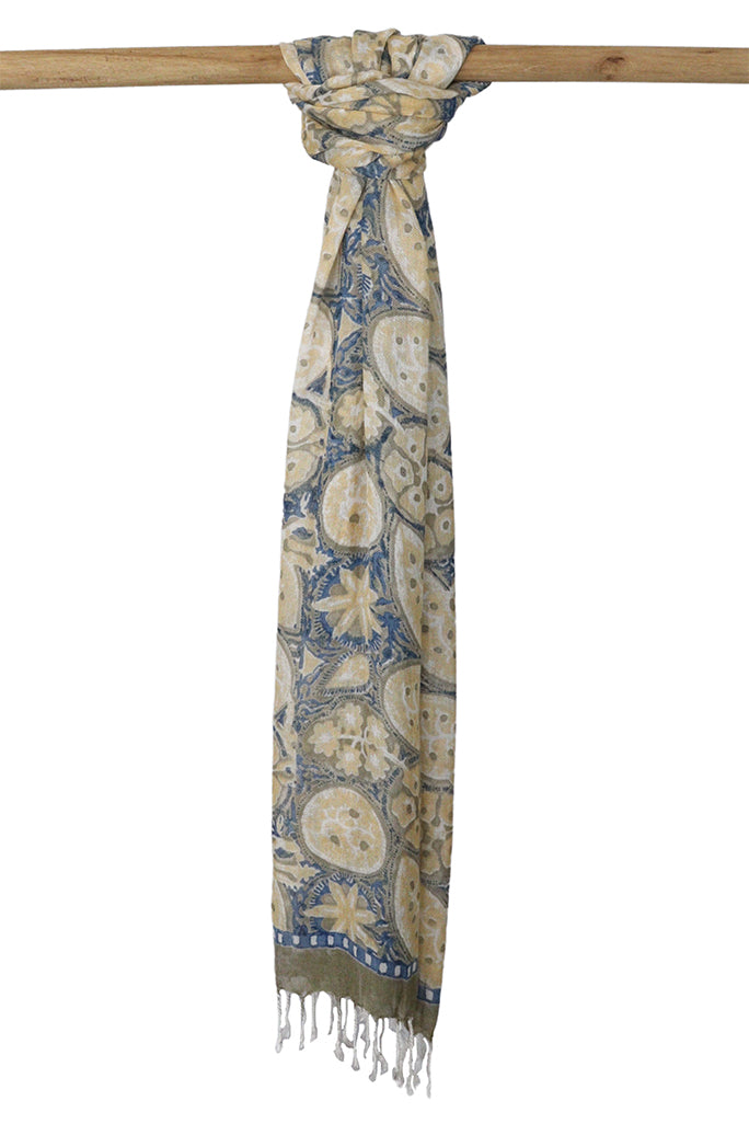 Natural Dye Block Print Cotton x Silk Stole