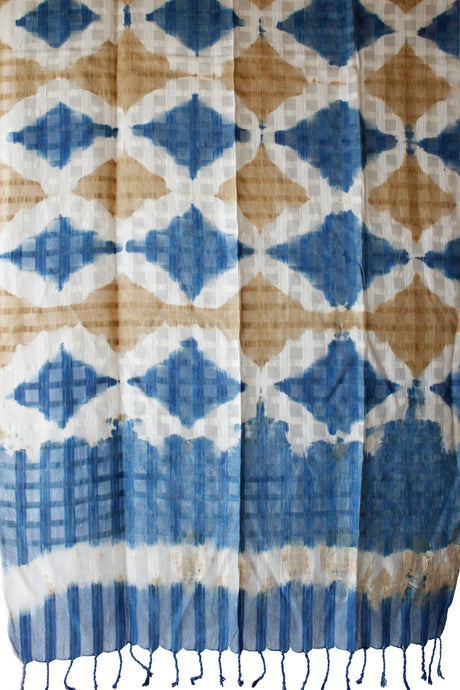 Natural Dye Shibori Self Check Tussar Handwoven Stole