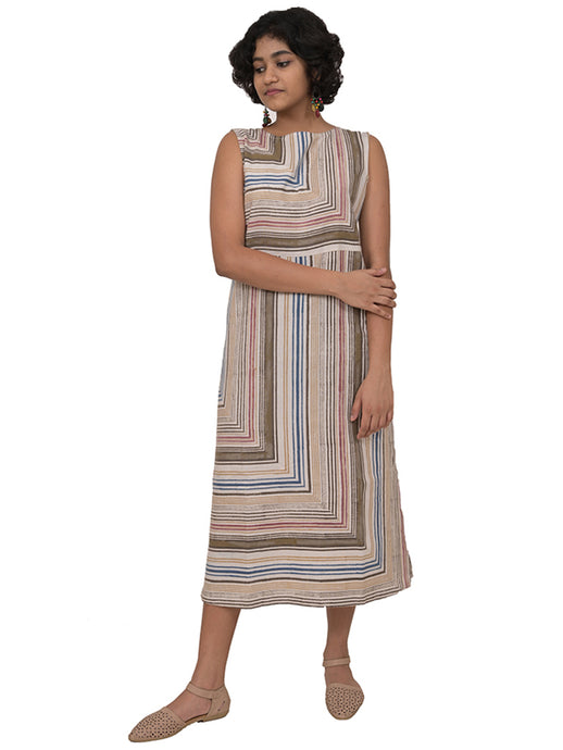 Natural Dye Hand Block Printed 'TOUQUES' Sleeveless Long Dress