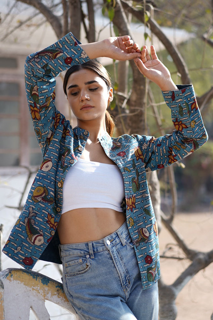 Natural Dyed Hand Painted Kalamkari 'DELIGHT' Reversible Jacket
