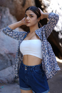 Natural Dyed Hand Block Printed 'TRANQUIL' Gathered Jacket
