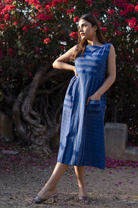 Handwoven 'AIRY' Ikat Cotton Sleeveless Dress