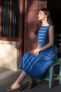 Handwoven 'AIRY' Ikat Cotton Sleeveless Dress