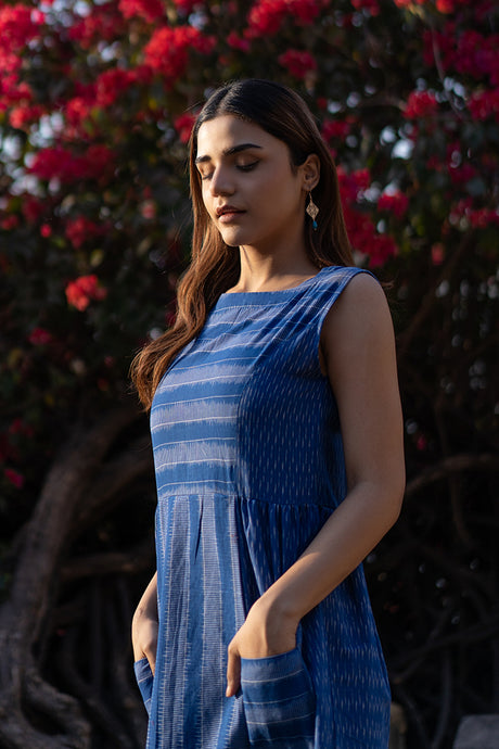 Handwoven 'AIRY' Ikat Cotton Sleeveless Dress