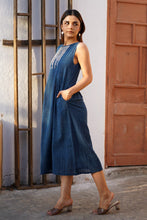 Load image into Gallery viewer, Natural Dyed Indigo &#39;ELYSIAN&#39; Sleeveless Applique Dress