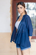Load image into Gallery viewer, Natural Dyed Indigo &#39;PEACE&#39; Cotton x Silk Gathered Jacket