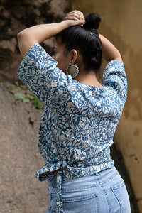 Natural Dyed Hand Block Printed Bird Design Wrap Top