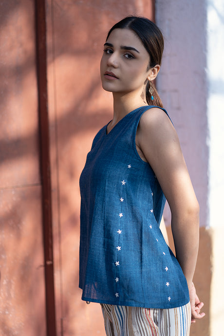 Natural Dyed Indigo 'CALM' Sleeveless Cotton Top