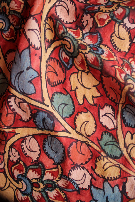 Natural Dye Hand-Painted Kalamkari Silk Fabric