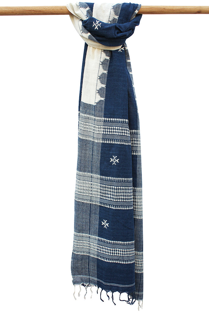 Natural Indigo Tribal Weave Cotton Dupatta