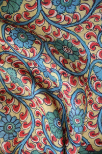 Natural Dye Hand-Painted Kalamkari Tussar Silk x Cotton Fabric