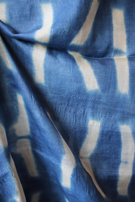 Natural Dye Indigo Shibori Desi Tussar Fabric