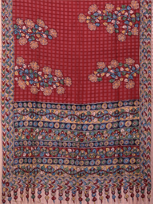 Natural Dye Hand-Painted Kalamkari Silk Sari