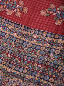 Natural Dye Hand-Painted Kalamkari Silk Sari