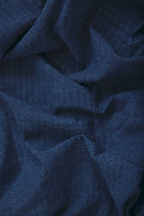 Natural Dyed Indigo Self Check Cotton Fabric