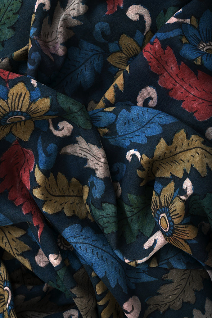 Natural Dye Hand-Painted Kalamkari Silk Fabric
