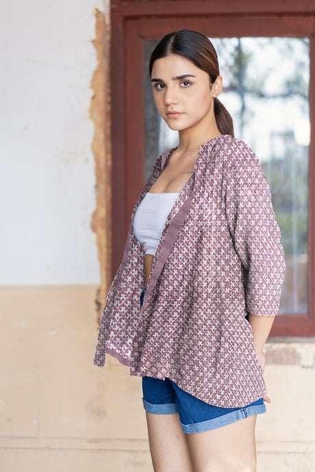 Natural Dyed Hand Block Printed 'TIRSO' Gathered Jacket