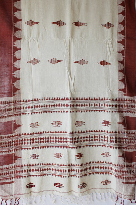 Aal Dyed Hand Spun Fish Motif Tribal Dupatta