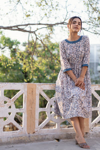 Natural Dyed Hand Block Printed 'EXQUISITE' Gathered Dress