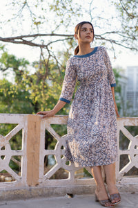Natural Dyed Hand Block Printed 'EXQUISITE' Gathered Dress