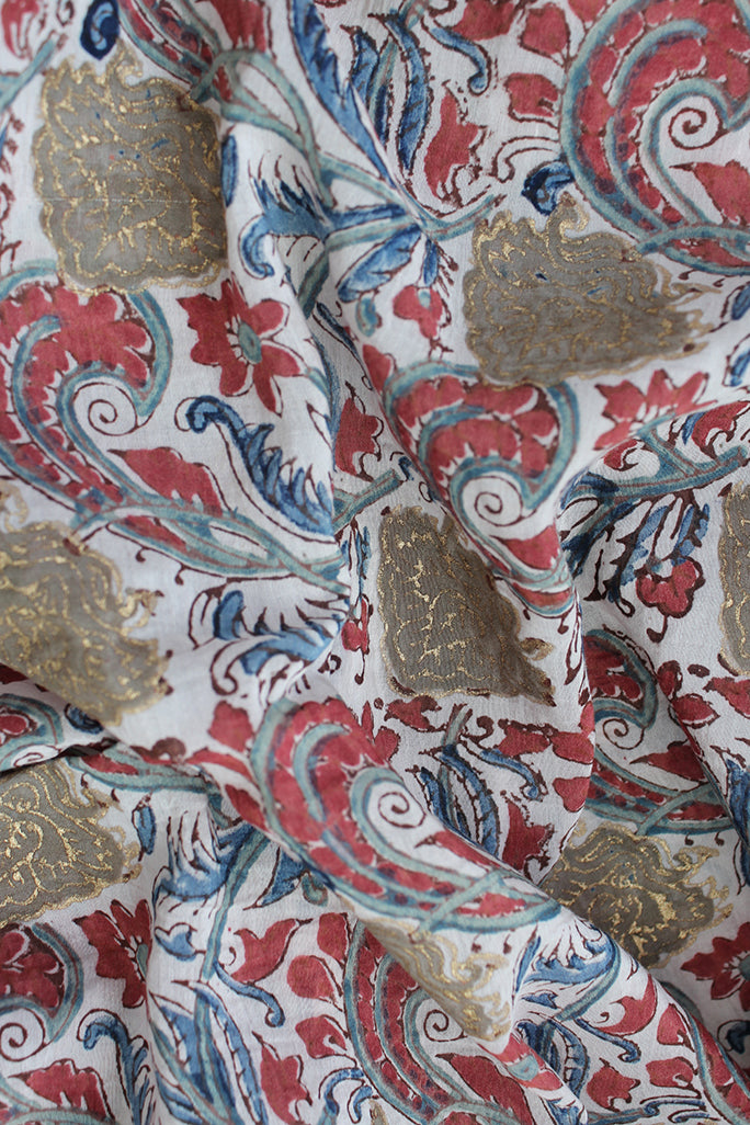 Natural Dye Block Print Cotton x Silk Fabric