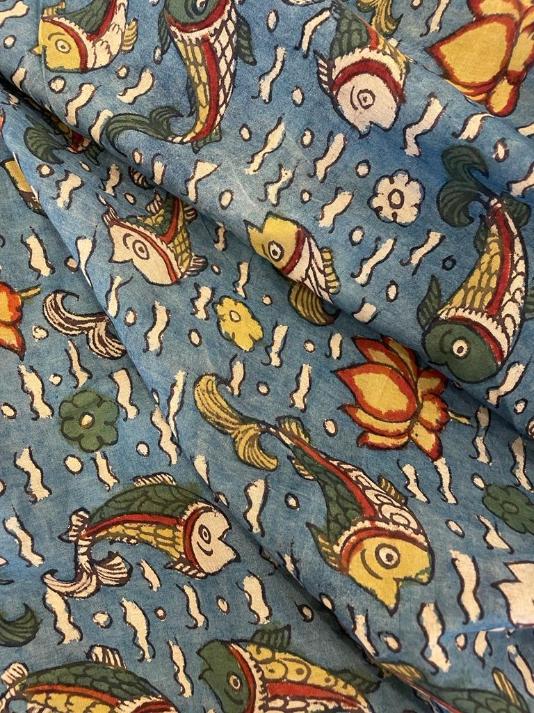 Natural Dye Hand-Painted Kalamkari Cotton Fabric