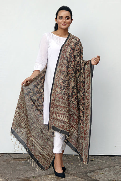 Natural Dye Block Print Cotton Dupatta - Creative Bee