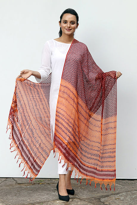 Natural Dye Shibori Filature Silk Dupatta - Creative Bee