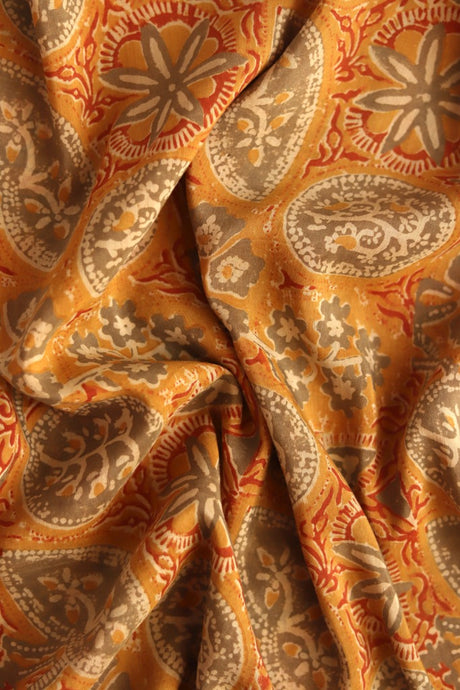 Natural Dye Block Print Cotton x Silk Fabric - Creative Bee