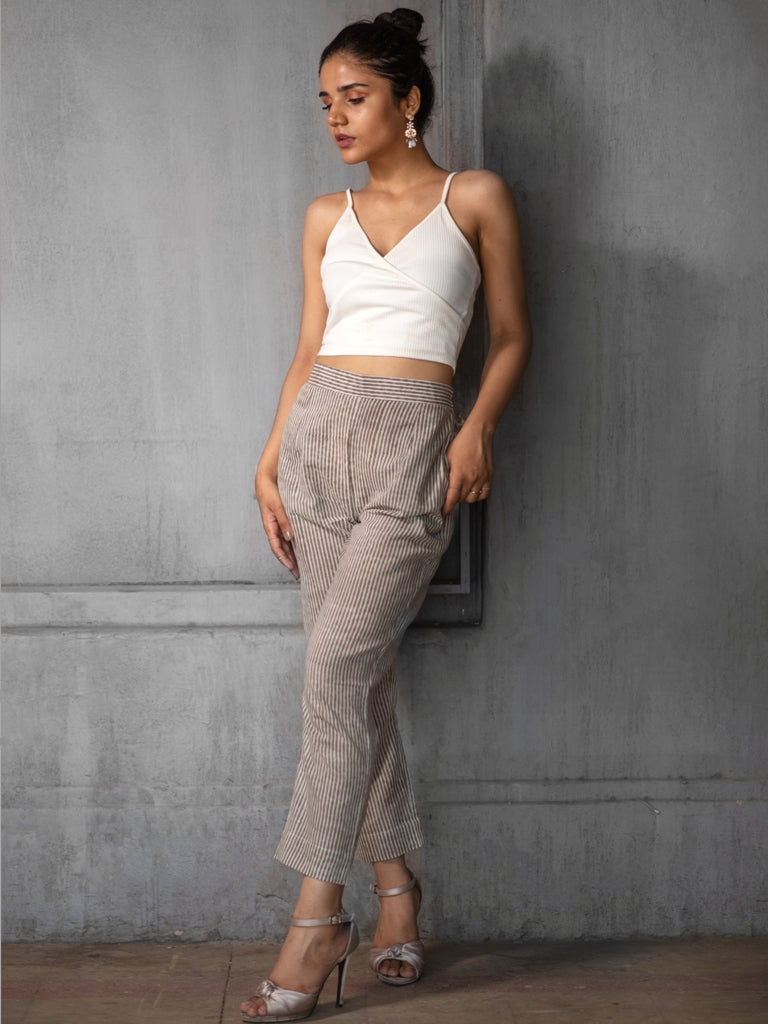 White Black Organic Cotton Pencil Pants