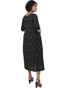 Handwoven Ikat Cotton Sleeved Dress