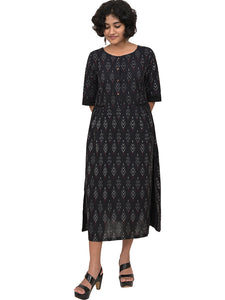 Handwoven Ikat Cotton Sleeved Dress