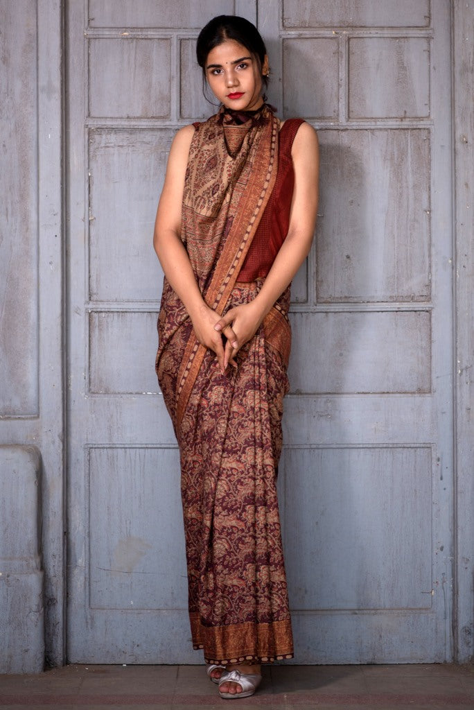 Natural Dye Block Print Silk Sari - Creative Bee