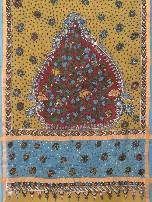 Natural Dye Hand-Painted Kalamkari Cotton Sari