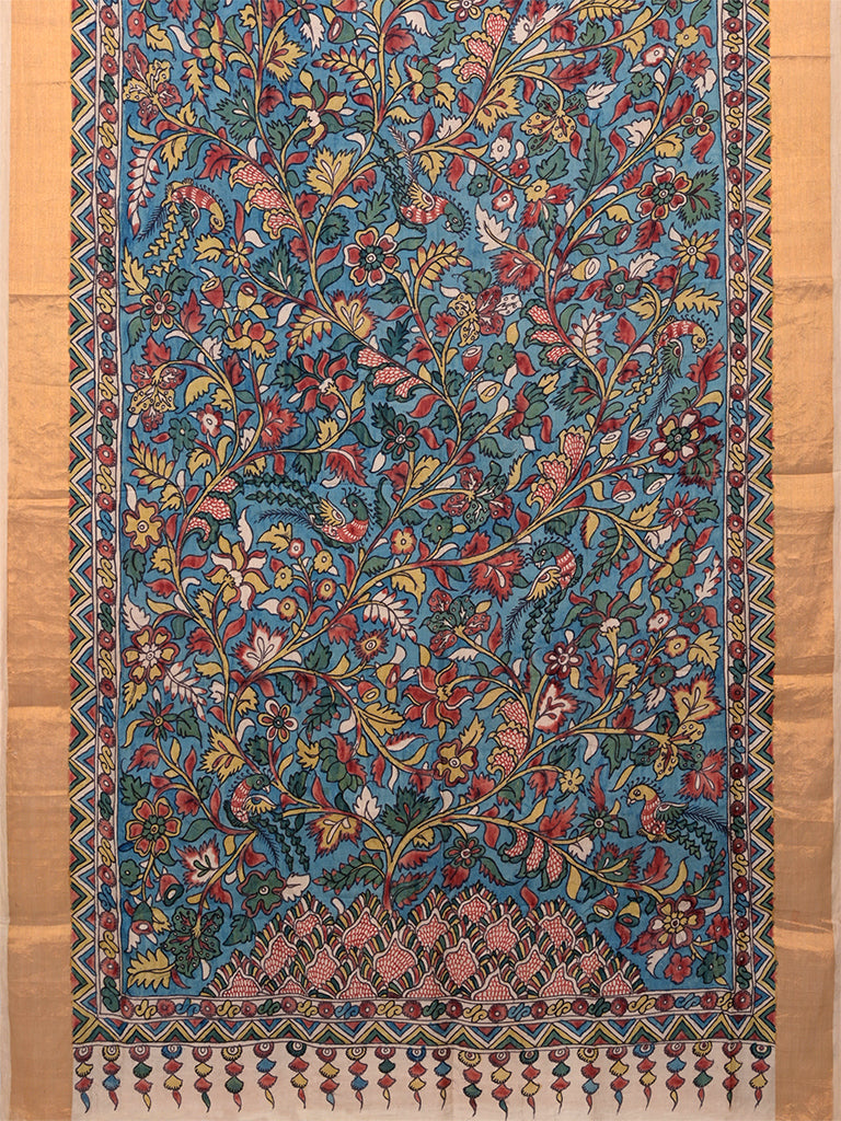 Natural Dye Hand-Painted Kalamkari Silk Sari