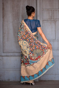 Natural Dye Hand-Painted Kalamkari Cotton Sari - Creative Bee