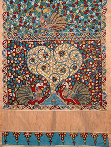 Natural Dye Hand-Painted Kalamkari Cotton Sari - Creative Bee