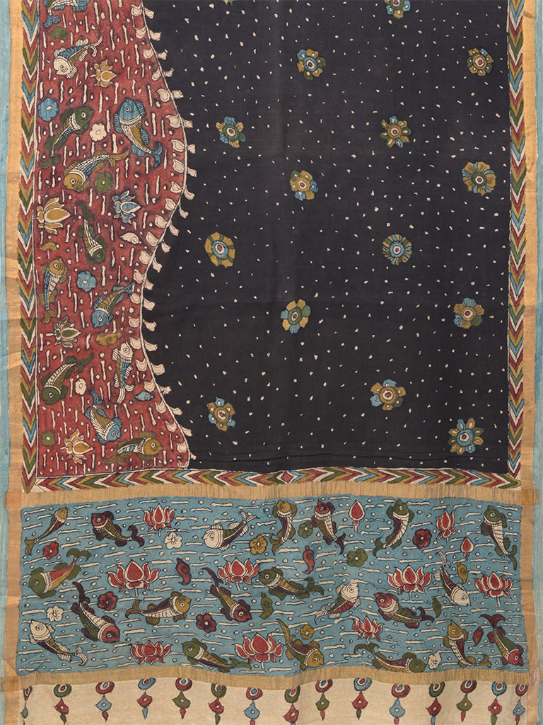 Natural Dye Hand-Painted Kalamkari Cotton Sari