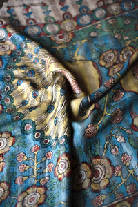 Natural Dye Hand-Painted Kalamkari Silk Sari - Creative Bee