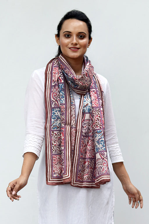 Natural Dye Block Print Silk Stole - Creative Bee
