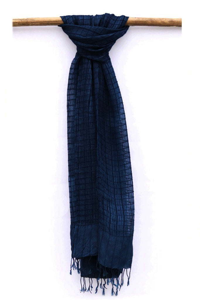 Natural Indigo Signature Weave Silk Stole